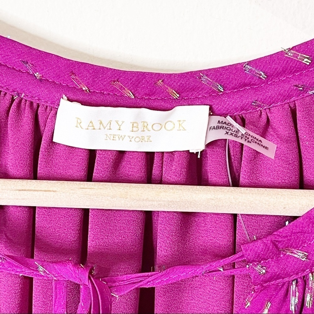 Ramy Brook Deep Fuschia Anora Metallic Fleck Silk Balloon Sleeves Blouse XXS - Picture 6 of 10
